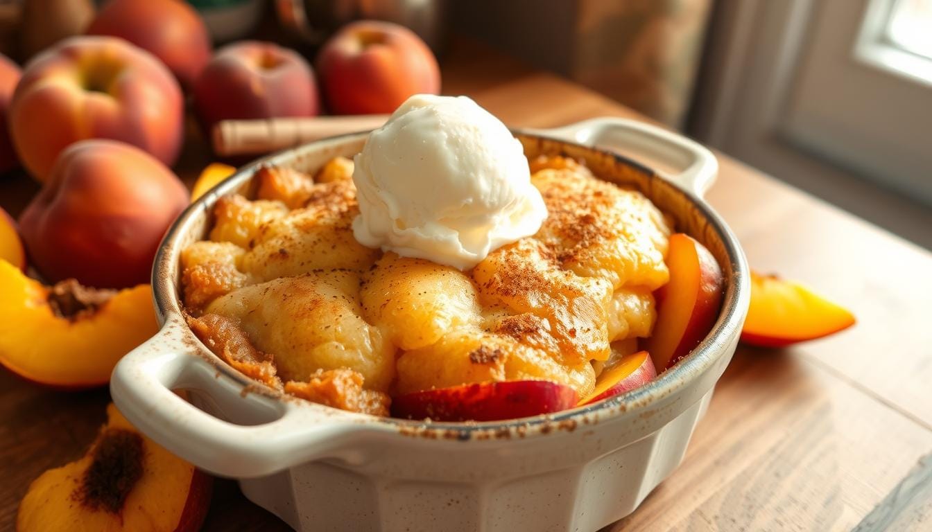 fresh peach cobbler with cake mix