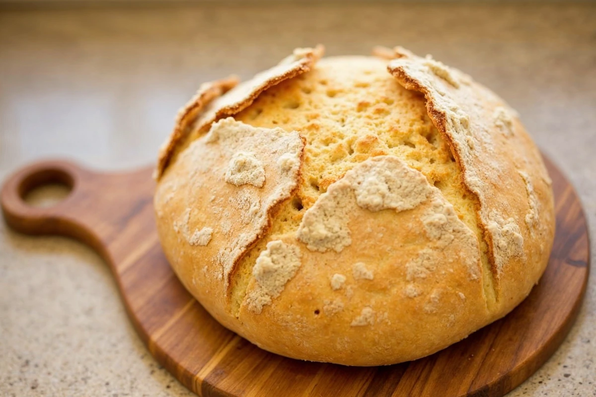 Freshly baked soda bread on a wooden board.Which Type of Bread Is Made Without Yeast