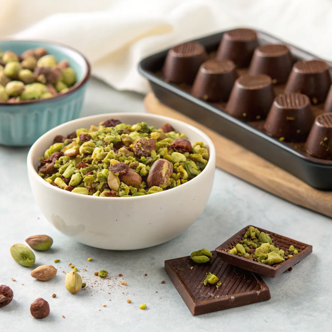 Crushed pistachios for Dubai chocolate bar recipe