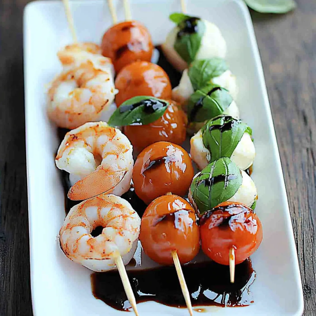 A vibrant platter of bite-sized gourmet appetizers, including stuffed bell peppers, shrimp skewers, and recipe justalittlebite, served on a rustic wooden table.