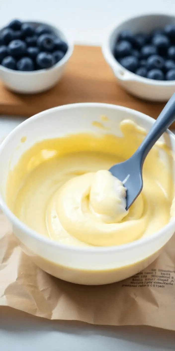Cream Cheese Filling A close-up of thick, creamy cream cheese filling in a white bowl with a silicone spatula resting inside.