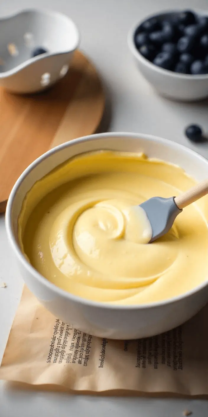 Cream Cheese Filling for Cake Creamy, golden-yellow cream cheese filling recipe swirled into a spiral pattern in a ceramic bowl, with a gold-tipped spatula.