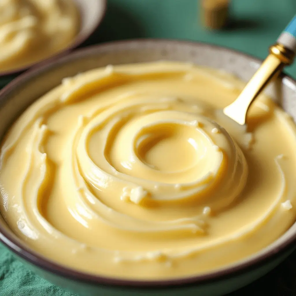 Cream Cheese Filling recipe Swirled cream cheese filling recipe in a bowl with a decorative spatula, ready for frosting or filling cakes.