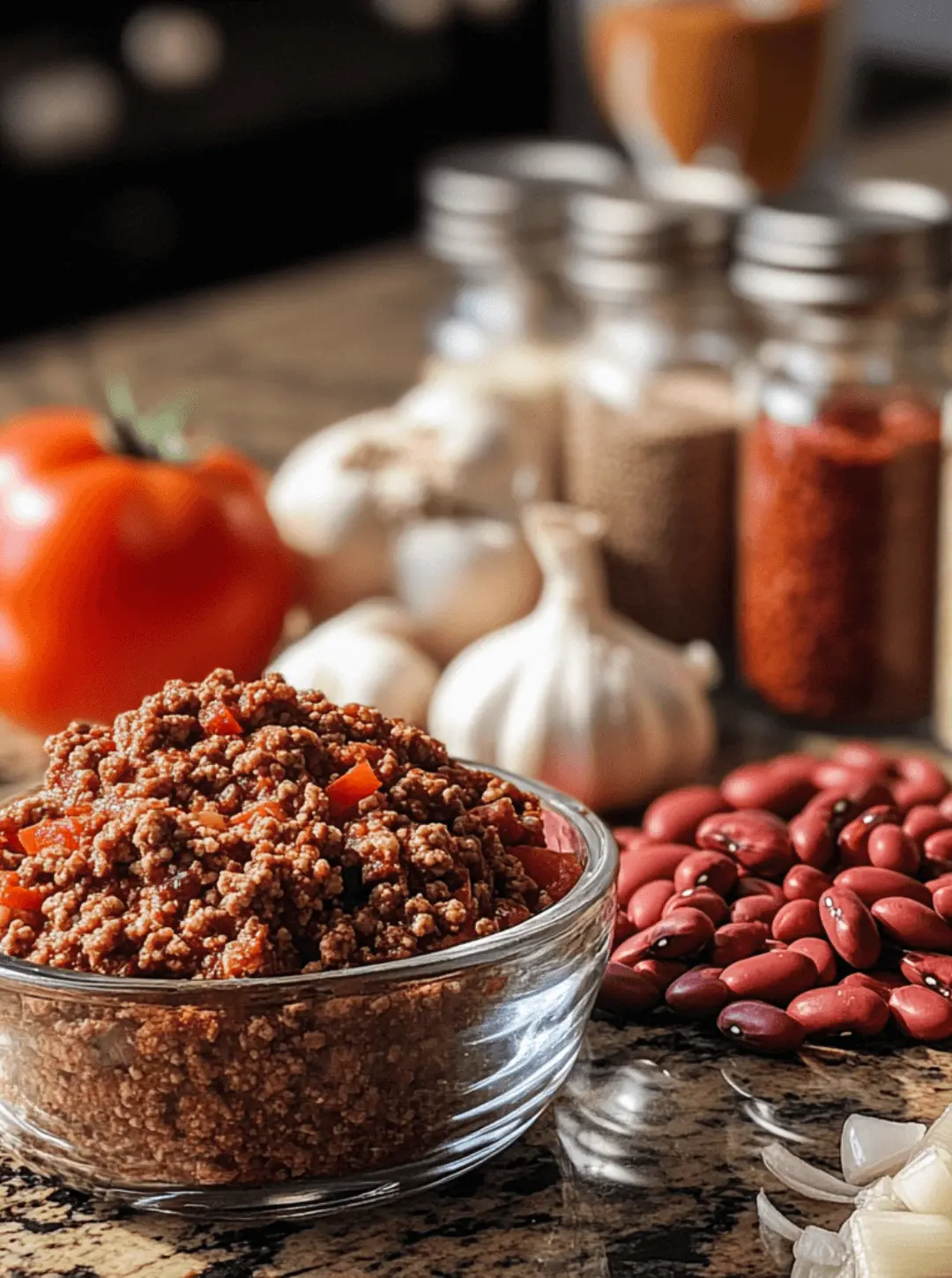 ingredients for classic chili recipe on kitchen counter